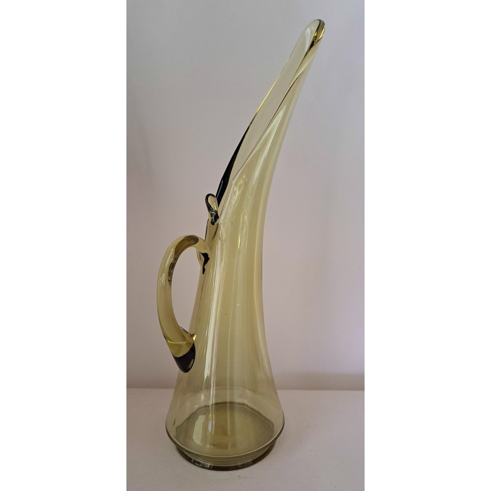 1960s Kanawha Handblown Olive Art Glass Pitcher Ewer Vase